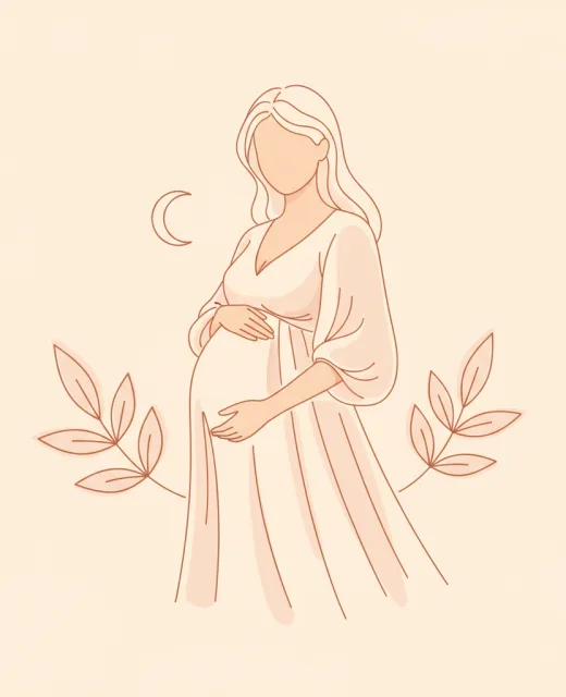 Ilustración de una mujer embarazada acompañada por Paritorio